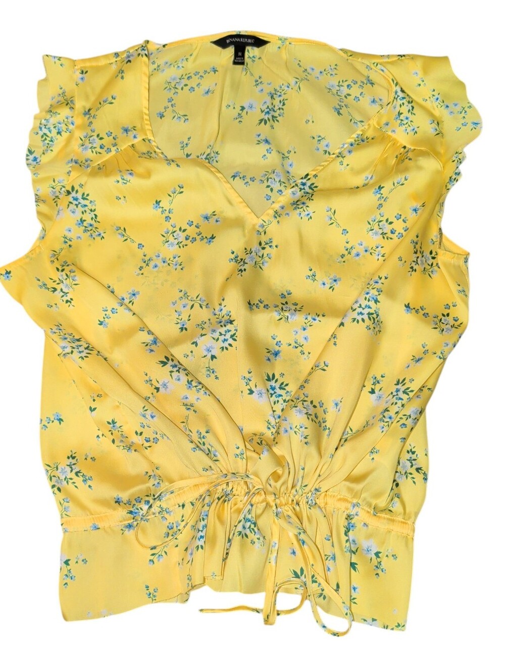 White House Black Market Yellow Floral Drawstring V-Neck Camisole